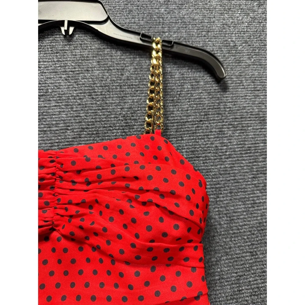 Michael Kors Simple Dot Bustier Dress Women 2 Red Polka Dot Chain Ruched Mini